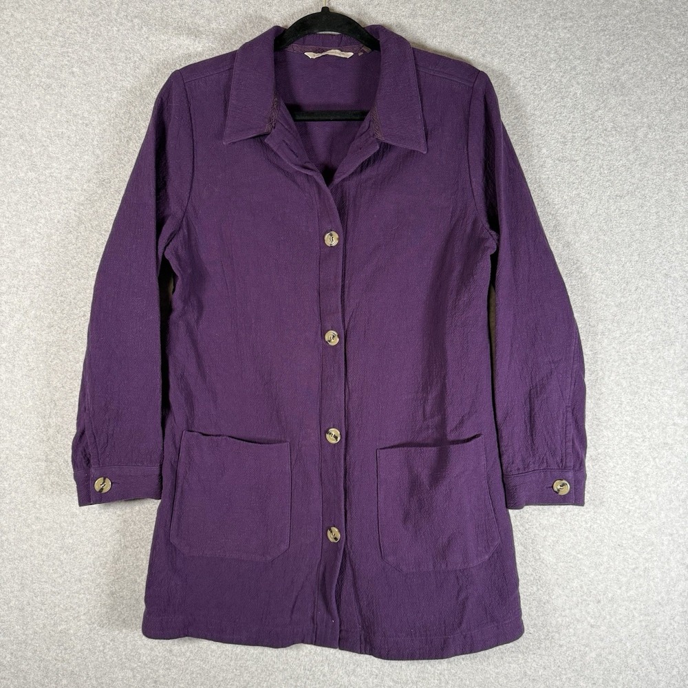 Soft surroundings shirt jacket womens small purple button front cotton